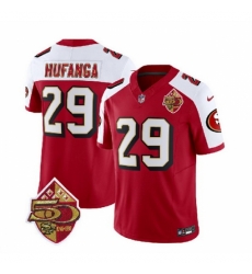 San Francisco 49ers #29 Talanoa Hufanga Red White 2023 F U S E 50th Patch Throwback Stitched Football Jersey