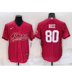San Francisco 49ers #80 Jerry Rice Red Pinstripe With Patch Cool Base Stitched Baseball Jersey