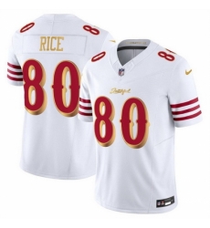 San Francisco 49ers 80 Jerry Rice White Gold 2025 F U S E Rivalries Vapor Limited Stitched Football Jersey