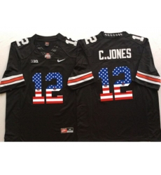 Ohio State Buckeyes #12 C.Jones Black USA Flag College Jersey