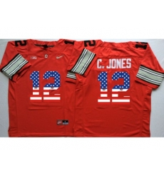 Ohio State Buckeyes #12 C.Jones Red USA Flag College Jersey