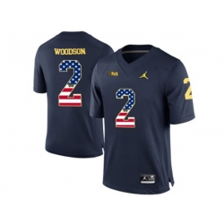 2016 US Flag Fashion-2016 Mens Jordan Brand Michigan Wolverines Charles Woodson #2 College Football Limited Jersey - Navy Blue