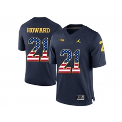 2016 US Flag Fashion-2016 Mens Jordan Brand Michigan Wolverines Desmond Howard #21 College Football Limited Jersey - Navy Blue
