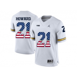 2016 US Flag Fashion-2016 Mens Jordan Brand Michigan Wolverines Desmond Howard #21 College Football Limited Jersey - White