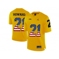 2016 US Flag Fashion-2016 Mens Jordan Brand Michigan Wolverines Desmond Howard #21 College Football Limited Jersey - Yellow