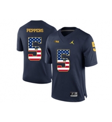 2016 US Flag Fashion-2016 Mens Jordan Brand Michigan Wolverines Jabrill Peppers #5 College Football Limited Jersey - Navy Blue