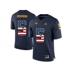 2016 US Flag Fashion-2016 Mens Jordan Brand Michigan Wolverines Jabrill Peppers #5 College Football Limited Jersey - Navy Blue