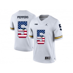 2016 US Flag Fashion-2016 Mens Jordan Brand Michigan Wolverines Jabrill Peppers #5 College Football Limited Jersey - White
