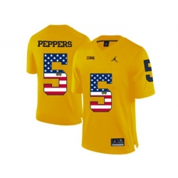 2016 US Flag Fashion-2016 Mens Jordan Brand Michigan Wolverines Jabrill Peppers #5 College Football Limited Jersey - Yellow