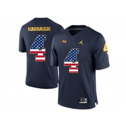 2016 US Flag Fashion-2016 Mens Jordan Brand Michigan Wolverines Jim Harbaugh #4 College Football Limited Jersey - Navy Blue