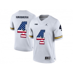 2016 US Flag Fashion-2016 Mens Jordan Brand Michigan Wolverines Jim Harbaugh #4 College Football Limited Jersey - White