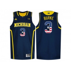 2016 US Flag Fashion-Michigan Wolverines Trey Burke #3 Basketball Authentic Jersey - Navy Blue