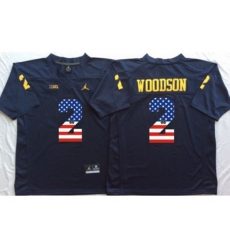 Michigan Wolverines #2 Charles Woodson Navy USA Flag College Jersey