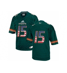 2016 US Flag Fashion 2016 Mens Miami Hurricanes #15 College Football Jerseys - Green