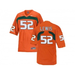 Mens Miami Hurricanes Ray Lewis #52 College Football Jersey - Orange