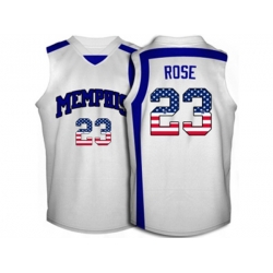 2016 US Flag Fashion Memphis Tigers Derrick Rose #23 College Basketball Throwback Jersey - White 2016 US Flag Fashion Memphis Tigers Derrick Rose #23 College Basketball Throwback Jersey - White
