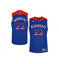 2016 US Flag Fashion Mens Kansas Jayhawks Andrew Wiggins #22 College Basketball Authentic Jersey - Royal Blue