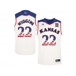 2016 US Flag Fashion Mens Kansas Jayhawks Andrew Wiggins #22 College Basketball Authentic Jersey - White