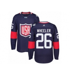 Youth Adidas Team USA #26 Blake Wheeler Premier Navy Blue Away 2016 World Cup Ice Hockey Jersey