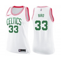 Womens Boston Celtics #33 Larry Bird Swingman White Pink Fashion Basketball Jersey