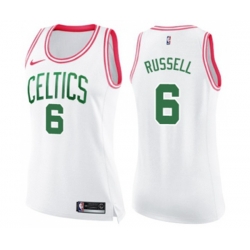 Womens Boston Celtics #6 Bill Russell Swingman White Pink Fashion Basketball Jersey