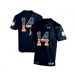 2016 US Flag Fashion 2015 Under Armour Mens Norte Dame Fighting Irish No.14 College Football Jersey - Navy Blue