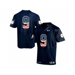 2016 US Flag Fashion 2015 Under Armour Mens Norte Dame Fighting Irish No.9 College Football Jersey - Navy Blue