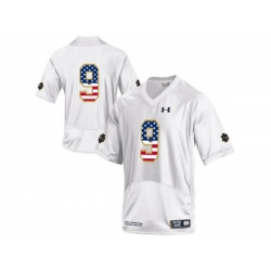 2016 US Flag Fashion 2015 Under Armour Mens Norte Dame Fighting Irish No.9 College Football Jersey - White